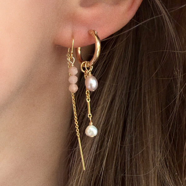 Lilac Pink & White Pearl Hoop Earring Chunky - 14k Gold Filled