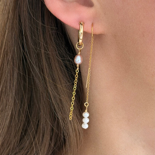 Lilac Pink Pearl Hoop Earring Chunky - 14k Gold Filled