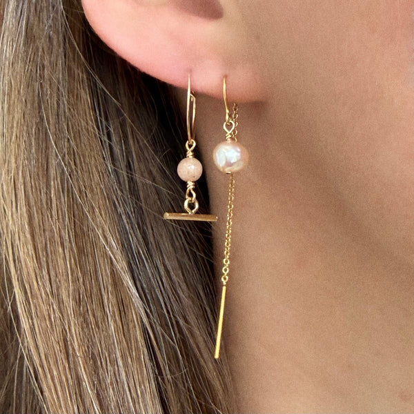 Pink Pearl Ear Threader Short - 14k Gold Filled