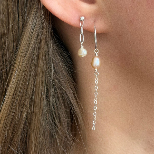 Pink Pearl Hoop Earring Dainty - 925 Solid Silver