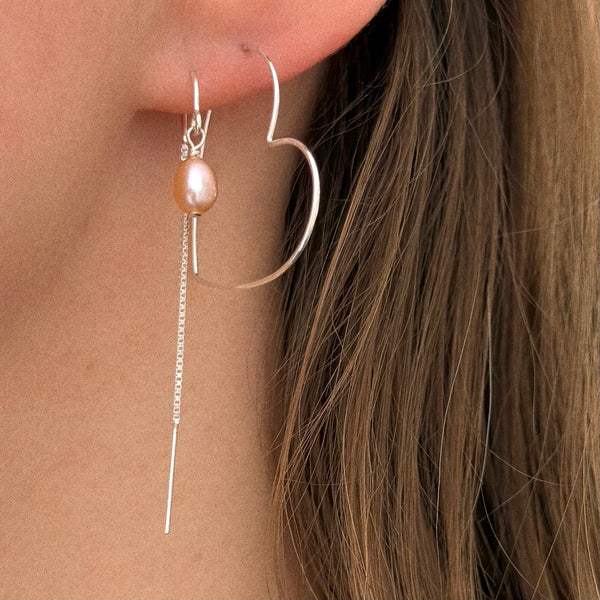 Pink Pearl Ear Threader Short - 925 Solid Silver
