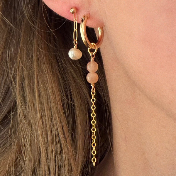 Peach Moonstone Hoop Earring Chunky - 14k Gold Filled
