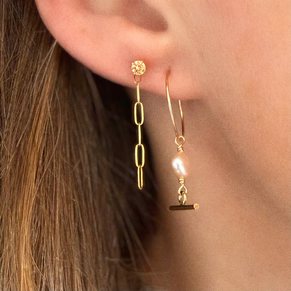 Pink Pearl Hoop Earring Dainty - 14k Gold Filled