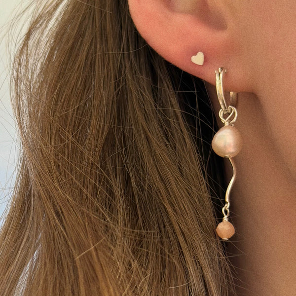 Pink Pearl & Peach Moonstone Hoop Earring - 925 Solid Silver