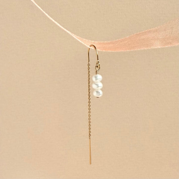 White Pearl Ear Threader Short - 14k Gold Filled