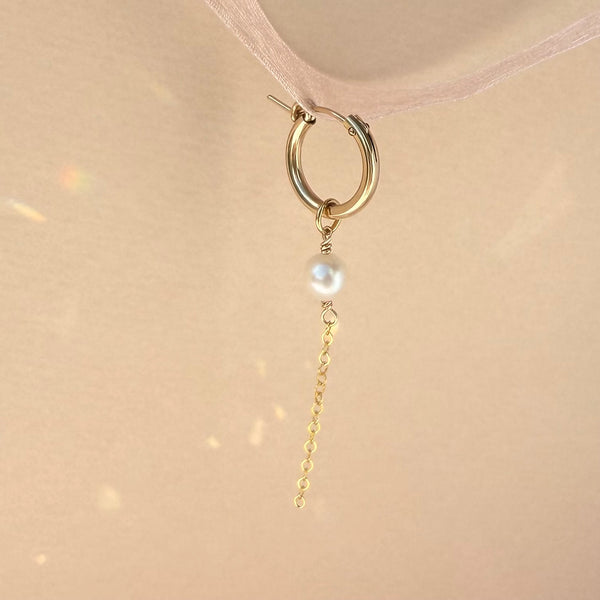 White Pearl Hoop Earring Chunky - 14k Gold filled