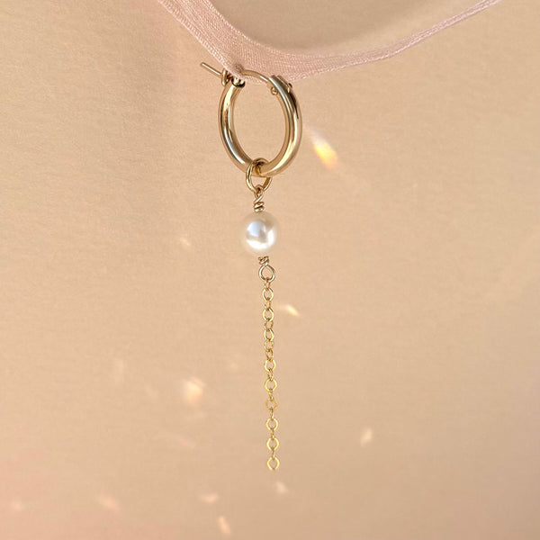 White Pearl Hoop Earring Chunky - 14k Gold filled