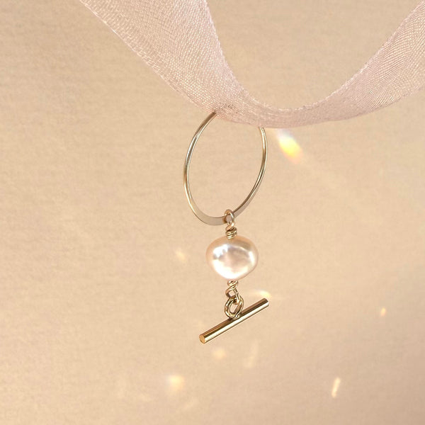 Pink Pearl Hoop Earring Dainty - 14k Gold Filled