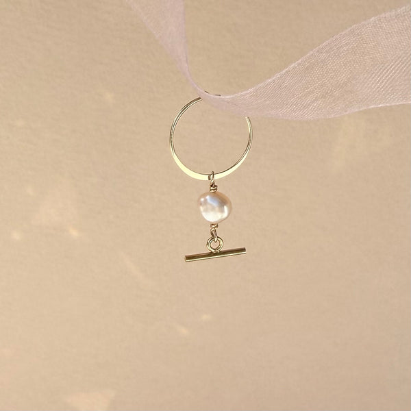 Pink Pearl Hoop Earring Dainty - 14k Gold Filled