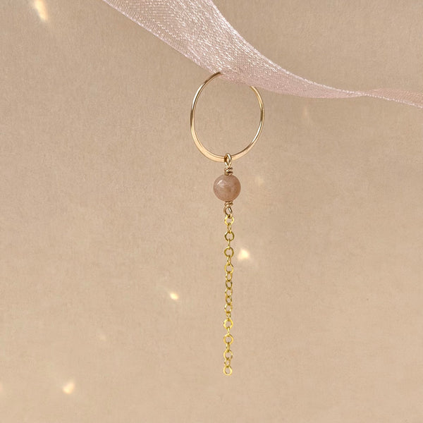 Peach Moonstone Hoop Earring Dainty - 14k Gold Filled