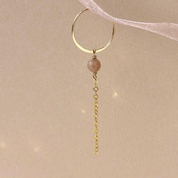Peach Moonstone Hoop Earring Dainty - 14k Gold Filled