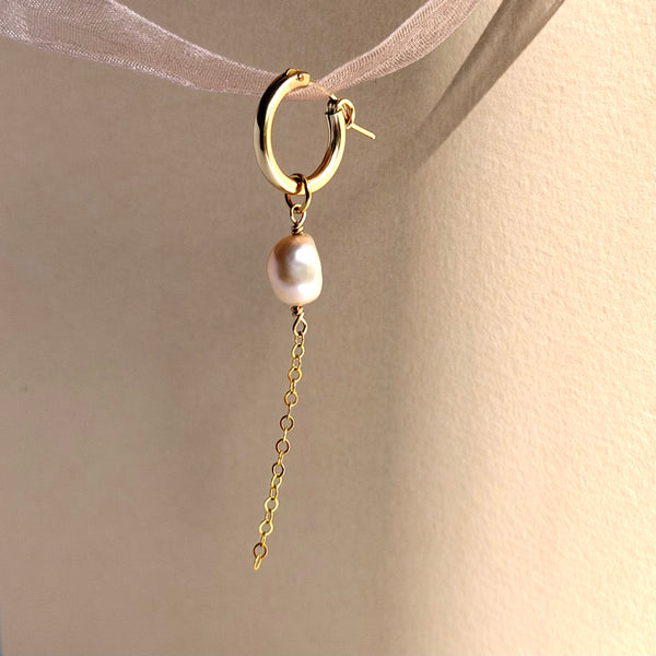 Pink Pearl Hoop Earring Chunky - 14k Gold Filled