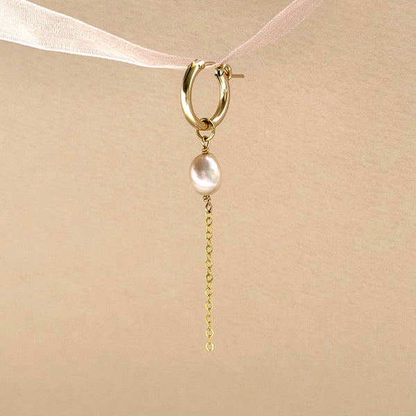 Pink Pearl Hoop Earring Chunky - 14k Gold Filled
