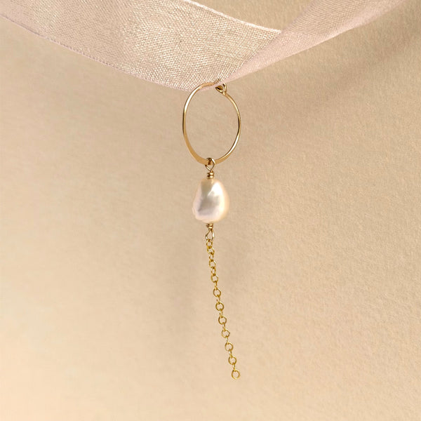 Pink Pearl Hoop Earring Dainty - 14k Gold Filled