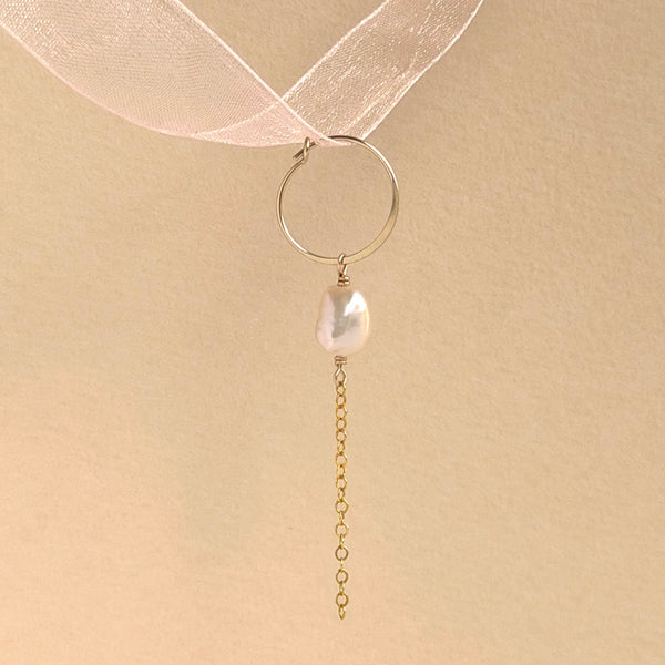 Pink Pearl Hoop Earring Dainty - 14k Gold Filled