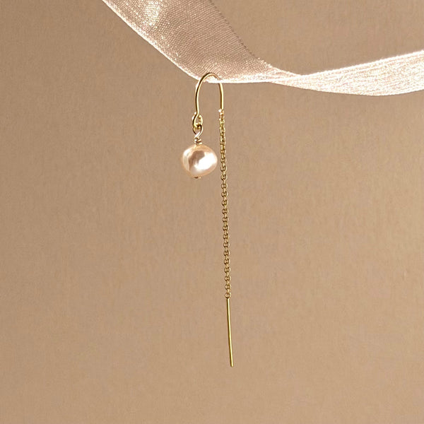 Pink Pearl Ear Threader Short - 14k Gold Filled