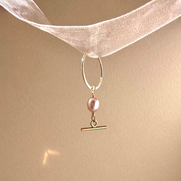 Lilac Pink Pearl Hoop Earring Dainty - 14k Gold Filled