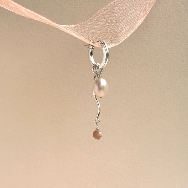 Pink Pearl & Peach Moonstone Hoop Earring - 925 Solid Silver
