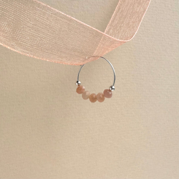 Peach Moonstone Hoop Earring - 925 Solid Silver