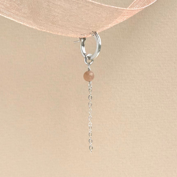 Peach Moonstone Hoop Earring - 925 Solid Silver