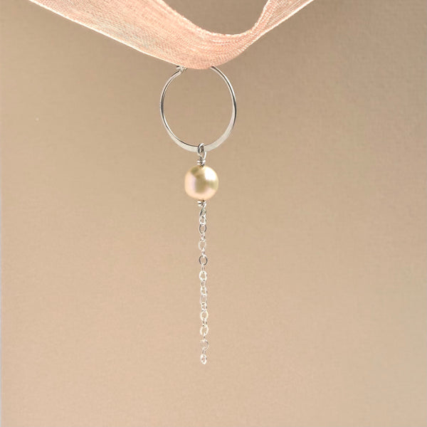 Pink Pearl Hoop Earring Dainty - 925 Solid Silver