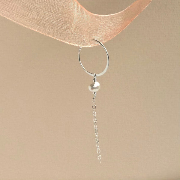 White Pearl Hoop Earring Dainty - 925 Solid Silver