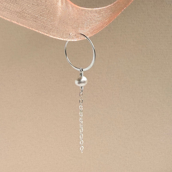 White Pearl Hoop Earring Dainty - 925 Solid Silver