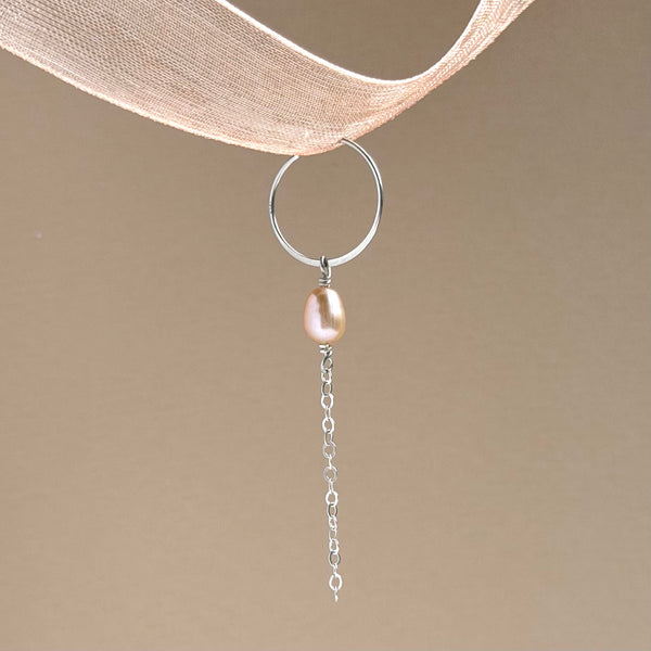 Pink Pearl Hoop Earring Dainty - 925 Solid Silver