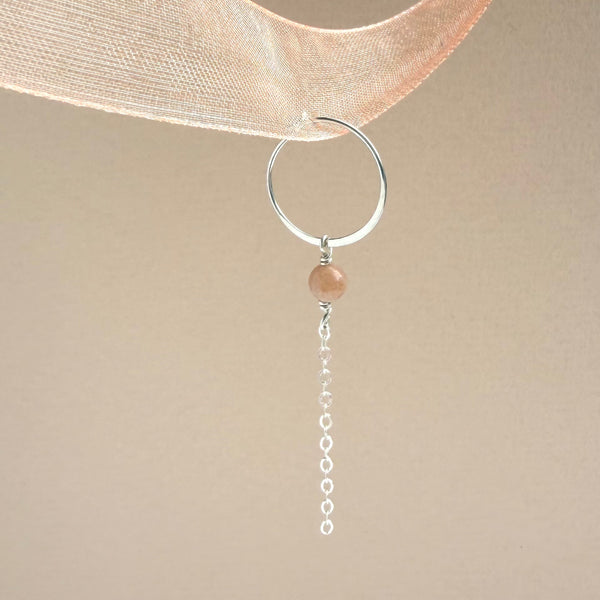 Peach Moonstone Hoop Earring Dainty - 925 Solid Silver