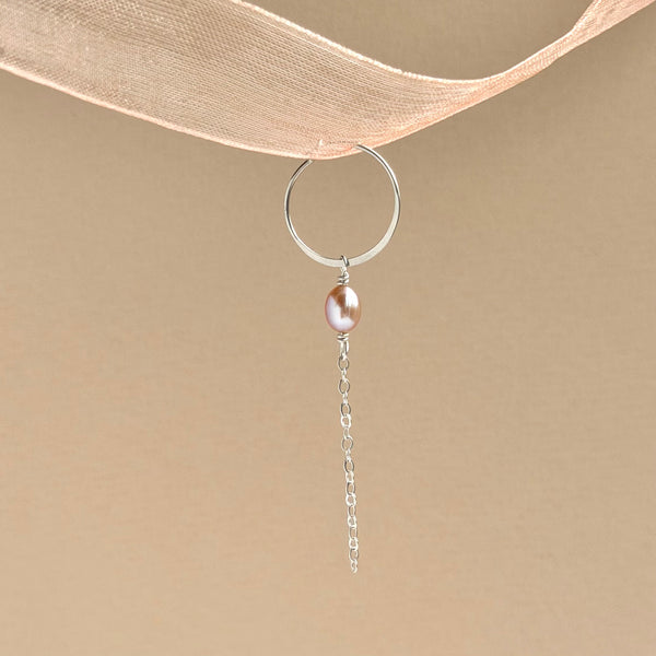 Lilac Pink Pearl Hoop Earring Dainty - 925 Solid Silver