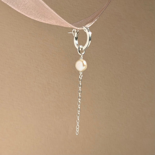 White Pearl Hoop Earring Dainty - 925 Solid Silver