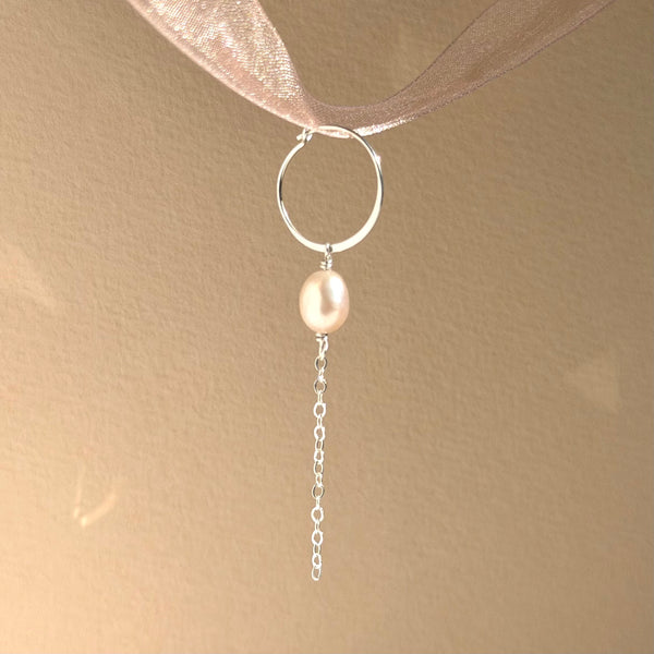 Pink Pearl Hoop Earring Dainty - 925 Solid Silver