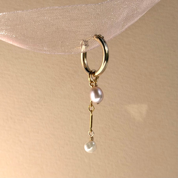 Lilac Pink & White Pearl Hoop Earring Chunky - 14k Gold Filled