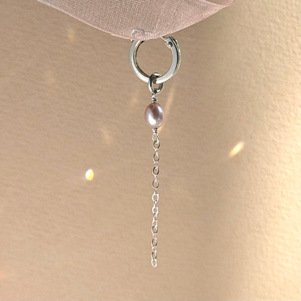 Lilac Pink Pearl Hoop Earring - 925 Solid Silver