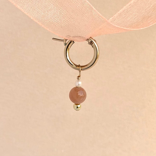 Peach Moonstone Hoop Earring Chunky Small - 14k Gold Filled