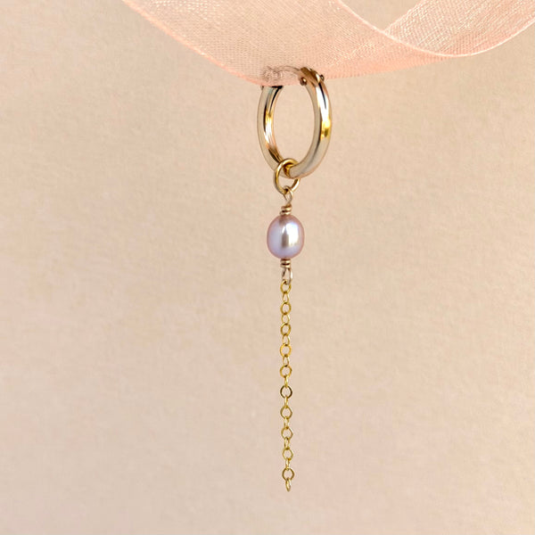 Lilac Pink Pearl Hoop Earring Chunky - 14k Gold Filled