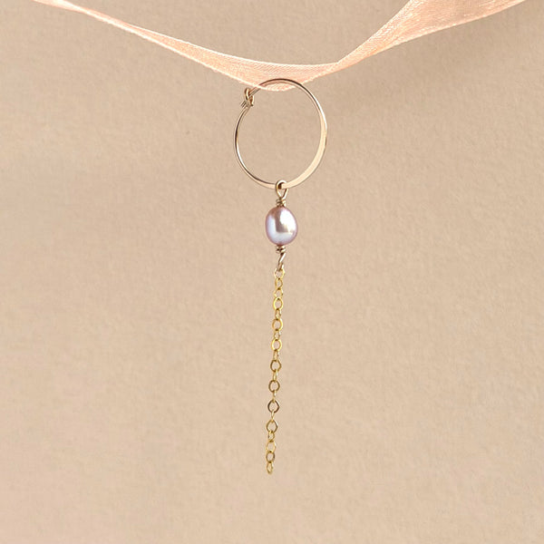 Lilac Pink Pearl Hoop Earring Dainty - 14k Gold Filled
