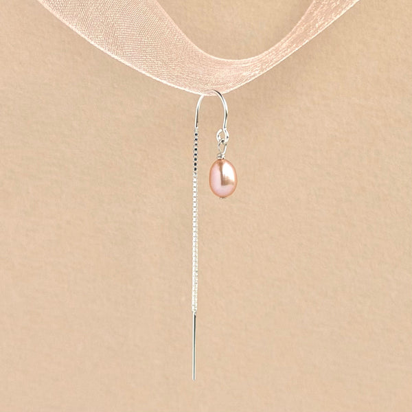 Pink Pearl Ear Threader Short - 925 Solid Silver