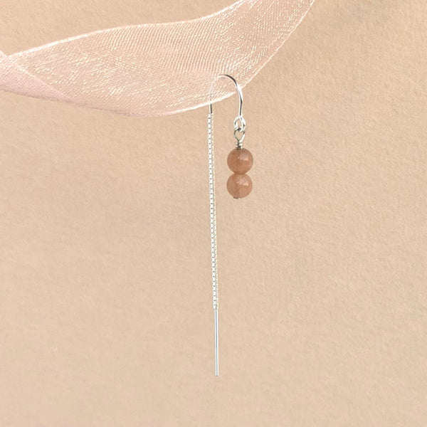 Peach Moonstone Ear Threader Short - 925 Solid Silver