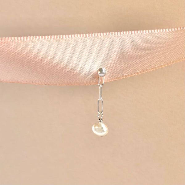 White Pearl Ear Stud - 925 Solid Silver