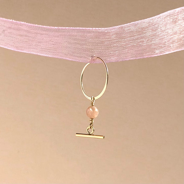 Peach Moonstone Hoop Earring - 14k Gold Filled