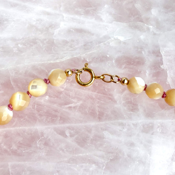 Cream Mother-of-Pearl Necklace - 14k Gold Filled - Pink Cord