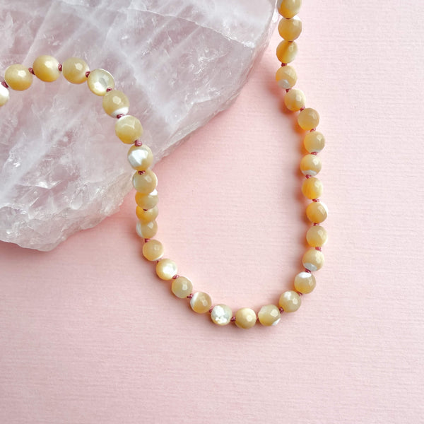 Cream Mother-of-Pearl Necklace - 14k Gold Filled - Pink Cord