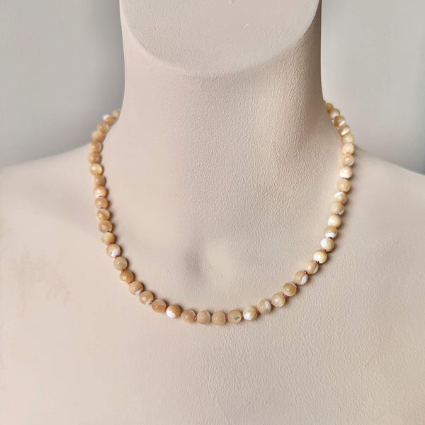 Cream Mother-of-Pearl Necklace - 14k Gold Filled - Pink Cord