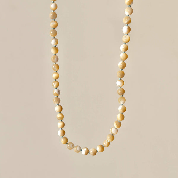 Cream Mother-of-Pearl Necklace - 14k Gold Filled - Light Blue Cord