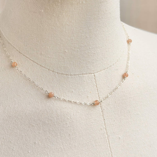 Peach Moonstone Necklace - 925 Solid Silver