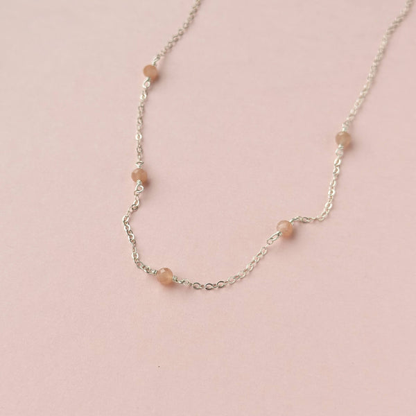 Peach Moonstone Necklace - 925 Solid Silver