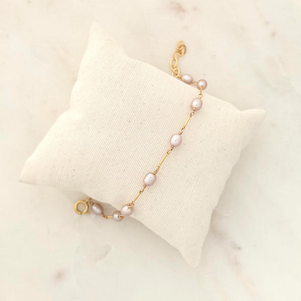 Lilac Pink Pearl Tube Bracelet - 14k Gold Filled