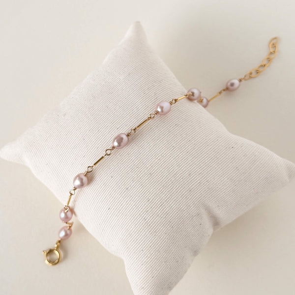 Lilac Pink Pearl Tube Bracelet - 14k Gold Filled
