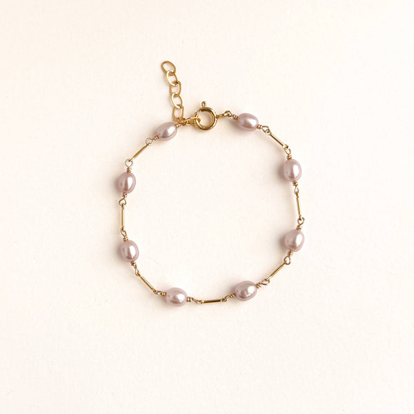 Lilac Pink Pearl Tube Bracelet - 14k Gold Filled
